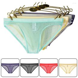 Underpants Men's Panties Thin Mesh Underwear Transparent Seamless Breathable Male Solid Colour Low Waist Briefs Fashion