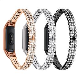 Women Girls Diamond Stainless Steel Bracelet Band For Mi Band 5 4 3 Watch Strap Loop For Miband 3 4 5 Wrist Strap Correa 240311