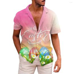 Men's Casual Shirts 3D Pink Men Cartoon Hawaiian Funny Easter Day Printed Beach Shirt Women Clothes Kids Coloured Egg Button Top