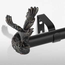 Black Curtain Rods for Windows 28 to 48 Inch,1 Inch Adjustable ,Heavy Duty Curtain Rods,Old School Decorative Eagle Finial