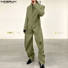 Overalls 2023 Men Jumpsuits Solid Colour Lapel Long Sleeve Loose Fashion Rompers Men Streetwear Oversize Casual Overalls S5XL INCERUN 7