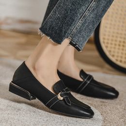 Shoes Women Loafers Sewing Low Heels Casual Shoes 2021 Spring Square Toe Slip on Flat Shoes Woman Flats Black Oxford Shoe 8985N