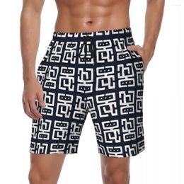 Men's Shorts Men Board Tribal Print Hawaii Swim Trunks Black And White Fast Dry Sports Fitness Quality Large Size Beach Short Pants