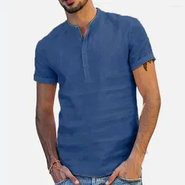 Men's T Shirts Solid Colour Shirt Stand Collar Stylish Button-up For Casual Business Wear Short