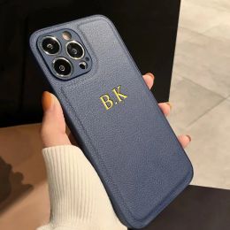 14 15 İPhone için PRO Max Kişiselleştirilmiş Kılıf 13 12 11 14 15 PRO Max Lüks Özel Adı Case Korea Başlangıç ​​Harfleri Deri Kapak 11