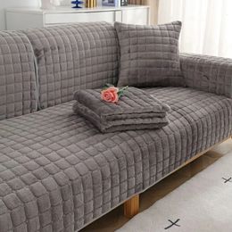 Velvet Sofa Cover Universal Plaid Plush NonSlip Thickened Living Room Warm Flannel Cushion Armrest Back Towel 240304