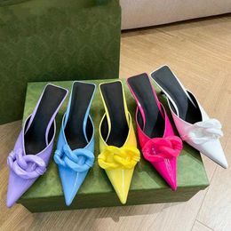 HBP Non-Brand Candy Color Pointed Toe Mules Chain Low Slippers Lady Heels for Women