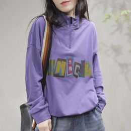 Women's Hoodies Purple Pullovers Sweatshirt Letter Printing Text Woman Clothing Emo Trend Offer In On Promotion Top M
