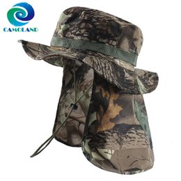 CAMOLAND Military Boonie Hats With Neck Flap Men Camouflage Bucket Hat Outdoor Fishing Hiking UPF 50 Sun 240309