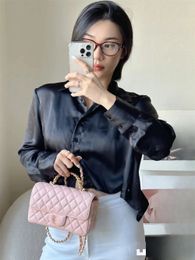 10A Mirror Quality Designer brand handbag wallet leisure messenger bag 24C handle CF light cherry powder classic fashion retro flip sheepsk