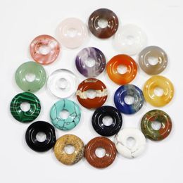 Pendant Necklaces Style Natural Stone Safety Button Pendants Quartz Crystal Amethyst Donut Fashion Jewelry Making Necklace Accessories 20Pcs