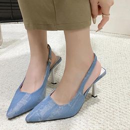 Sandals Pointed Toe Women Sexy High Heels Shallow Shoes 2024 Summer Party Stilettos Fashion Slingback Slides Mujer Chaussures