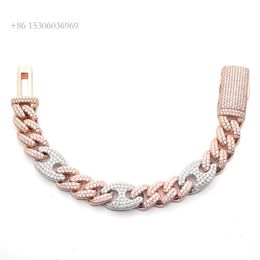 15Mm Rose Gold 2 Tone Pig Nose Fine Jewellery S Sier Cuban Link Chain Bracelet Vvs1 Moissanite Necklace Iced Out Bracelet