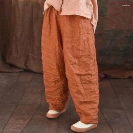 Women's Pants Johnature Women Linen Vintage Wide Leg Elastic Waist Solid Colour Trouser 2024 Spring Casual Soft Long