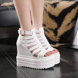Wedges S Sandals With Heeled High European Muffin Thick Bottom Fish Mouth Shoes Internal Increase Women Cool Boots Sandal Wedge Fih Shoe Increae Boot hoes andal hoe