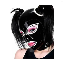 Bras Sets MONNIK Latex Mask Ladies Fashion Rubber Hood With Hair Holes And Rear Zipper Handmade For Party Cosplay Catsuit