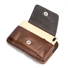 Shoulder Bags Men's Genuine Leather Belt Bag 5.5-inch Mobile Phone Leisure Waist Sunglass Pockets Male Handbag