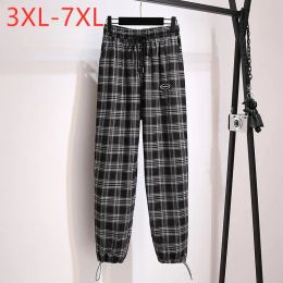 bottoms New 2021 Ladies Autumn Winter Plus Size Women Clothing Jogger Pants For Women Large Loose Pocket Black Plaid Long Trousers 7XL