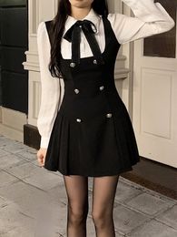 Autumn Fake Two Dress Women Slim Chic Long Sleeve Bow Casual Y2k Mini Dress Female Korean Fashion Elegant Short Party Dress 240311