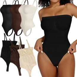 Off Shoulder Bustier Tube Top Strapless Bodysuit Women Thongs Shapewear Tummy Control Body Shaper Waist Trainer Skinny Underwear 240314