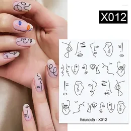 Nail Stickers Harunouta 1 Sheet Abstract Face Design Water Decals Geometric Lines Leaves Image DIY Art Decoration