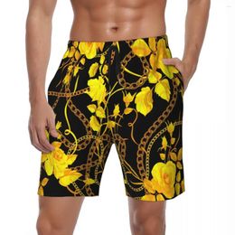 Men's Shorts Summer Gym Men Gold Chain Running Surf Floral Print Custom Board Short Pants Fashion Comfortable Swim Trunks Plus Size