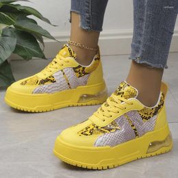 Casual Shoes Snake Prints Chunky Sneakers Women Air Cushion Platform Vulcanized Woman PU Leather Non-Slip Thick Sole 2024