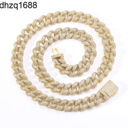 Gzys Jewelry Wholesale Trendy High Quality Zircon Choker Hiphop Necklace Set Golden Heavy Big Brass Diamond Miami Cuban Link Prong Chain Man