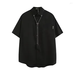 Men's Casual Shirts Solid Colour Shirt Summer Hanging Chain Loose Short Sleeved Turndown Collar Single Breasted Tops