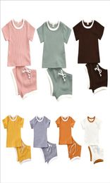 Baby Designs Clothing Sets Infant Girls Solid Tops Shorts Outfits Plain Striped Short Sleeve TShirts Pants Suits Children Summer 4561479