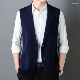 Men's Sweaters Super Fine Merino Wool Men Blazer Coat Vest 2024 Spring Autumn Knitted Pure Man Sleeveless Single Breasted Cardigans