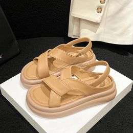 Sandals Internet Celebrity Thick Sole Korean Version Cross Elastic Band Open Toe Simple And Comfortable Beach