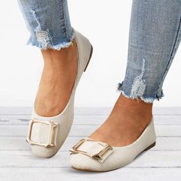 Casual Shoes Women Square Buckle Flat Slip On Shallow Mouth Simple Single Work Dress Sandals For Wide