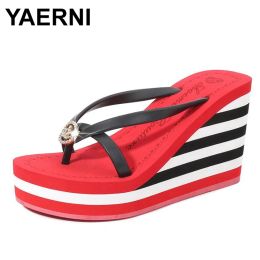 Flops YAERNI Women slippers summer beach shoes casual new thongs stripe platform rhinestone babouches zapatos de mujer