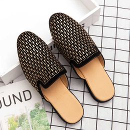 Fashion HBP Non-Brand Golden Color Good Looking Men Mules Casual Shoes Low Heels Diamond Upper Half