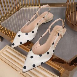 Slippers Polka Dot silk sandals women closed toe summer shoes low thick heels beach sandals back strap sandalias mujer 2020