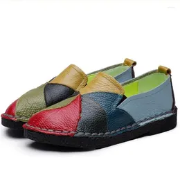 Casual Shoes 2024 Women's Spring And Autumn Colour Matching Authentic Leather Comfortable Fashion Flat