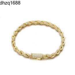 De 6mm Iced Out Gold Plated Men Women Twist Bracelets Rapper Jewellery Hiphop Punk Diamond Cuban Chain Link Rope Bracelet