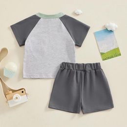 Clothing Sets Toddler Baby Boy Outfit Color Block Short Sleeve T-shirt Solid Drawstring Shorts 2Pcs Summer Clothes