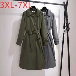 Boots New Ladies Autumn Winter Plus Size Women Clothing Overcoat Large Long Sleeve Green Pocket Belt Windbreaker Coat 4xl 5xl 6xl 7xl