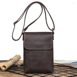 Evening Bags Retro Flip Black Small Shoulder Bag For Men Genuine Leather Sling Crossbody Minority Design Man Simple Mobile Phone