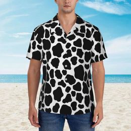 Men's Casual Shirts Black And White Cow Print Vacation Shirt Spots Animal Hawaiian Men Retro Blouses Short-Sleeve Breathable Top