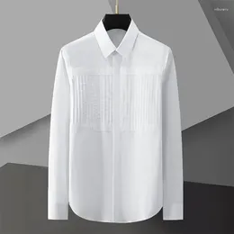 Men's Casual Shirts Symmetrical Fold Stitching Shirt Men Long Sleeve Slim Black White Social Club Party Dress Formal