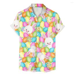 Men's Casual Shirts Happy Easter Day Kawaii Men Cartoon Hawaiian 3D Printed Beach Shirt Women Clothe Kids Colored Egg Button Top