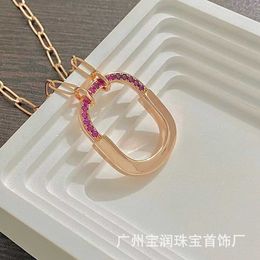 Designer Tiffay and Co High Edition Lock New Pink Diamond Necklace Medium Small 18k Rose Gold Fashion Level Sense Item