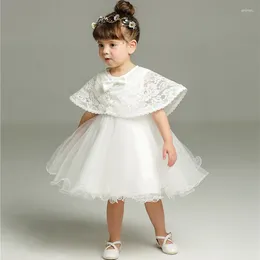 Girl Dresses Baby Baptism Toddler White Lace Flower Tulle 1 Years Birthday Princess Party Dress Born Wedding Gown Cape