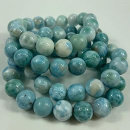 Strand 12mm Natural Larimar Stone Beads Bracelet Round Blue Loose Bangle For Women Men Bracelets Gift DIY Necklace