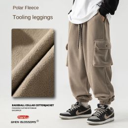 Pants Fleece Pants For Men's Autumn Winter 2023 New Large Pocket Design Trousers Joggers Trendy Brand Loose Sports Casual Cargo Pants