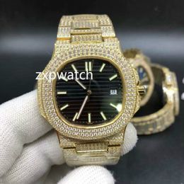 Full Diamond Watch Luxury Iced Out Watch Automatic 40MM Men gold 316 Stainless Steel 4 Colour face High quality Diamond men watch209Y