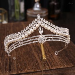Hair Clips Silver Colour Crystal Pearl Crown And Tiaras For Women Bride Wedding Accessories Bridal Jewellery Ornaments